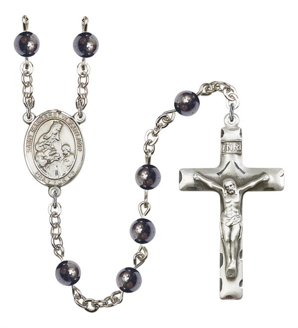 St. Margaret of Scotland Rosary, 6mm Hematite Beads, Silver Plate, # 11900