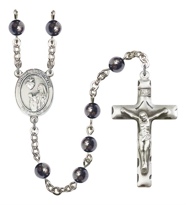 St. Margaret Mary Alacoque Rosary, 6mm Hematite Beads, Silver Plate, # 11914