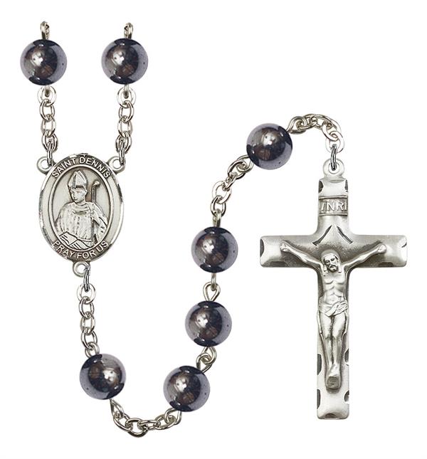 St. Dennis Rosary, 8mm Hematite Beads, Silver Plate, # 11004