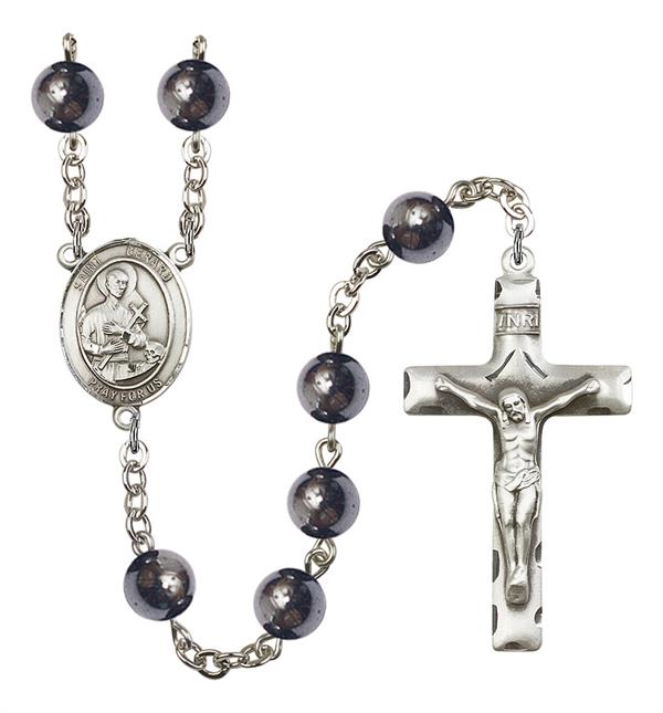 St. Gerard Rosary, 8mm Hematite Beads, Silver Plate, # 11050