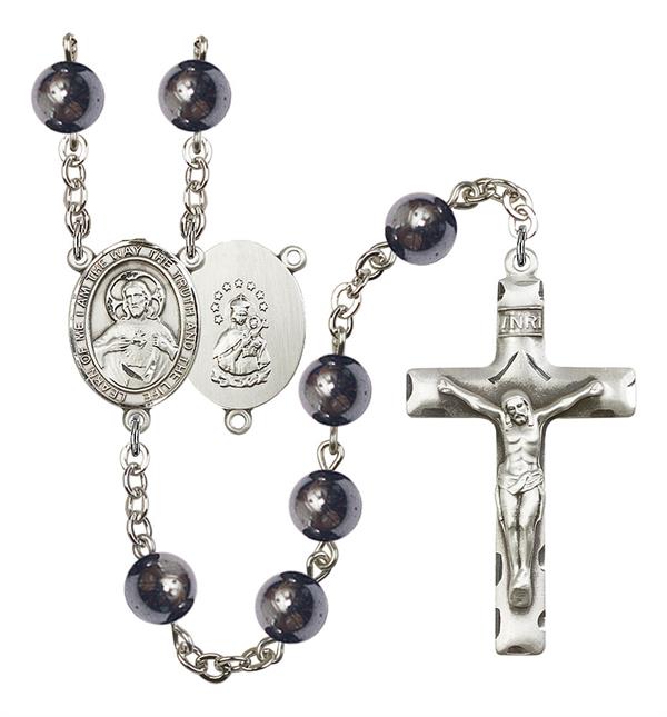 I am the Way, Truth and Life Rosary, 8mm Hematite Beads, Silver Plate, # 11132