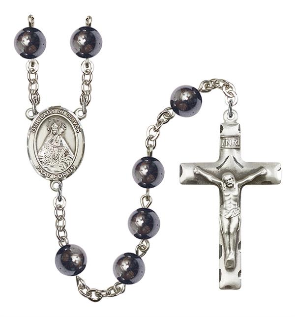 Our Lady of Olives Rosary, 8mm Hematite Beads, Silver Plate, # 11387