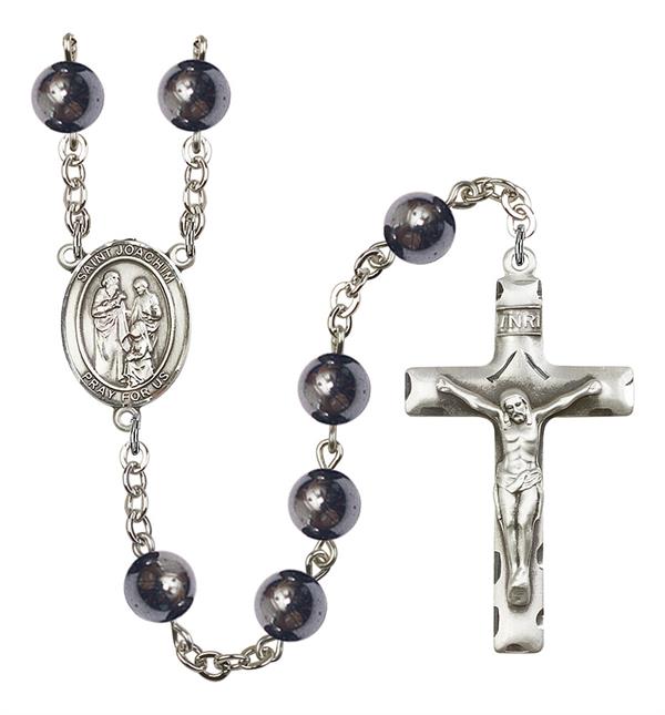 St. Joachim Rosary, 8mm Hematite Beads, Silver Plate, # 11448