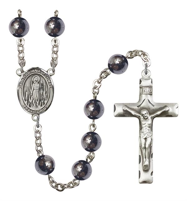 St. Juliana of Cumae Rosary, 8mm Hematite Beads, Silver Plate, # 11482