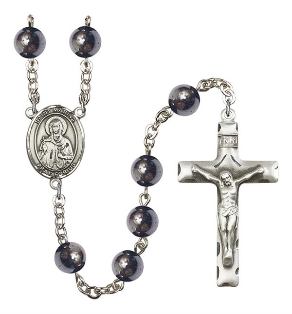 St. Marina Rosary, 8mm Hematite Beads, Silver Plate, # 11490
