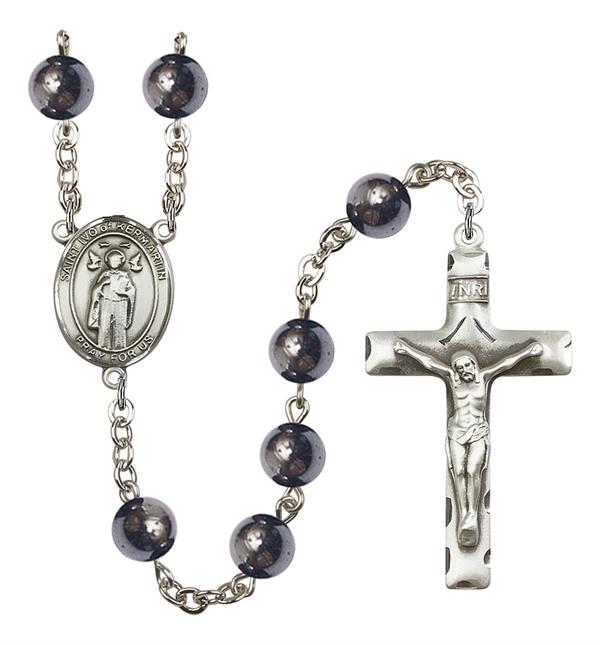 St. Ivo of Kelmartin Rosary, 8mm Hematite Beads, Silver Plate, # 11495