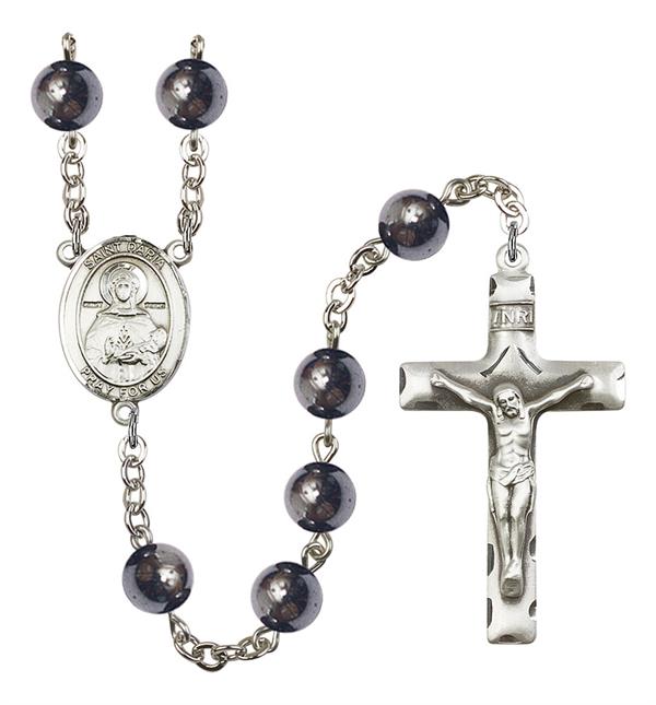 St. Daria Rosary, 8mm Hematite Beads, Silver Plate, # 11506