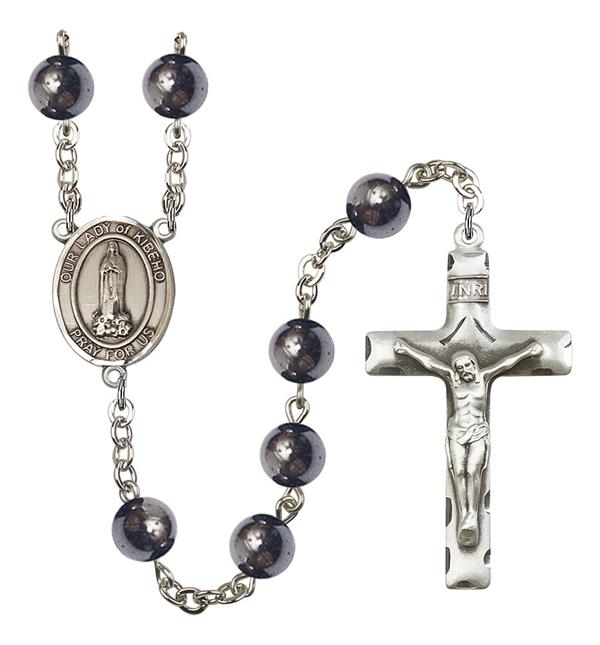 Our Lady of Kibeho Rosary, 8mm Hematite Beads, Silver Plate, # 11525
