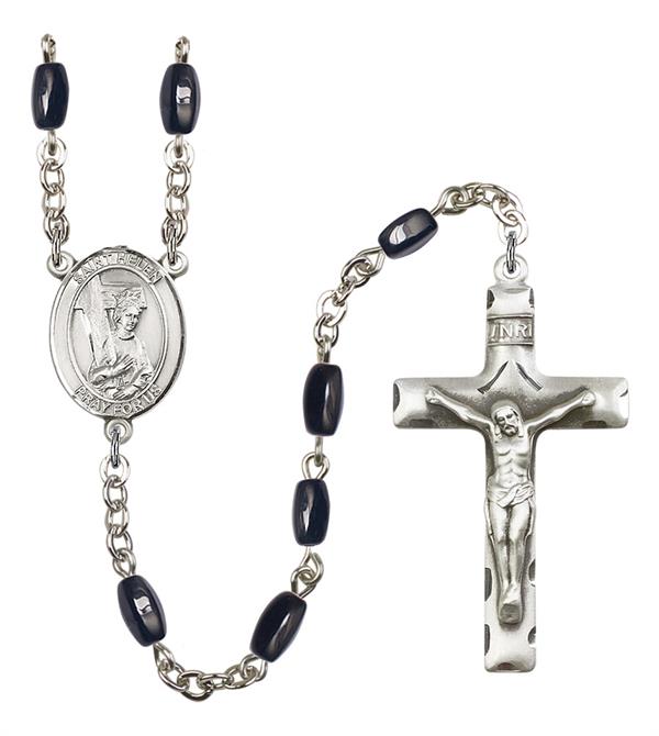 St. Helen Rosary, 8x5mm Black Onyx Beads, Silver Plate, # 12724