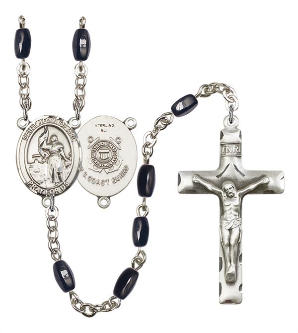 St. Joan of Arc U.S. Coast Guard Rosary, 8x5mm Black Onyx Beads, Silver Plate, # 12736