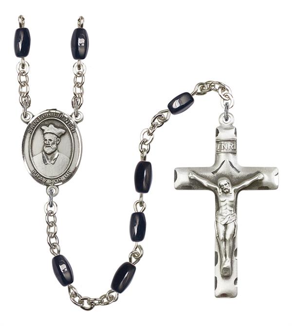 St. Philip Neri Rosary, 8x5mm Black Onyx Beads, Silver Plate, # 13099