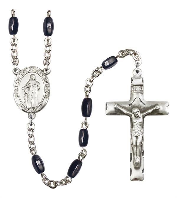 Our Lady Undoer of Knots Rosary, 8x5mm Black Onyx Beads, Silver Plate, # 13113