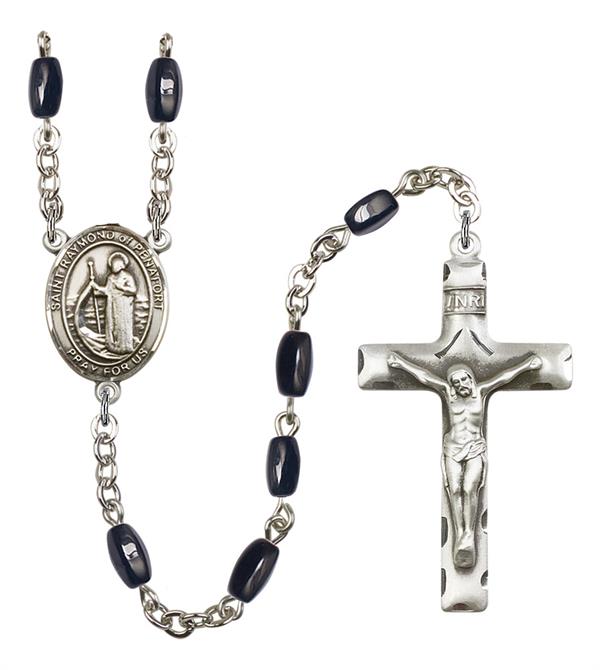 St. Raymond of Penafort Rosary, 8x5mm Black Onyx Beads, Silver Plate, # 13119