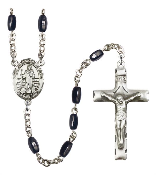 St. Bernadine of Sienna Rosary, 8x5mm Black Onyx Beads, Silver Plate, # 13123