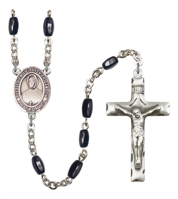 Blessed Emilie Tavernier Gamelin Rosary, 8x5mm Black Onyx Beads, Silver Plate, # 13171