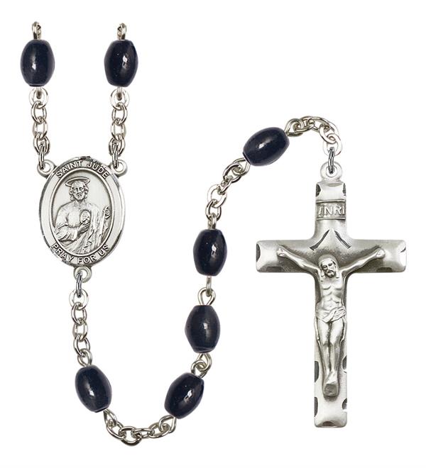 St. Jude Rosary, 8x6mm Black Onyx Beads, Silver Plate, # 13332