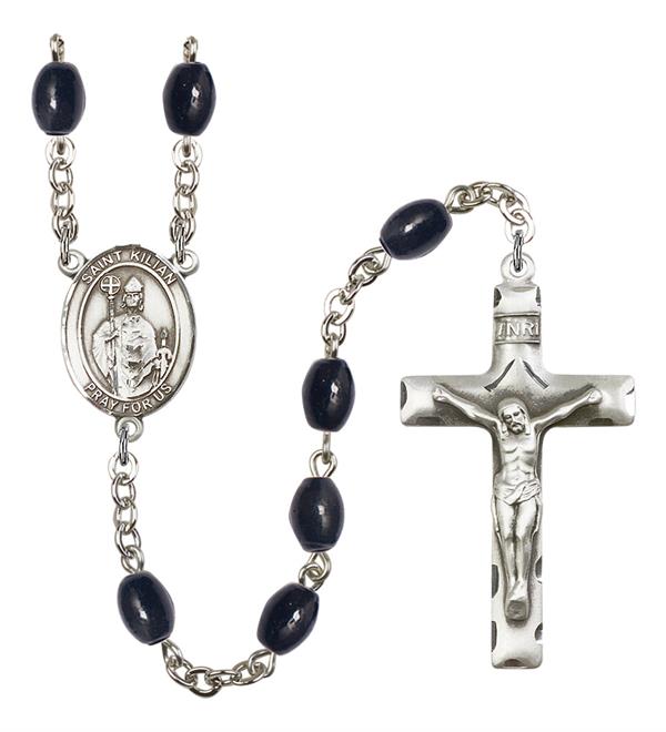 St. Kilian Rosary, 8x6mm Black Onyx Beads, Silver Plate, # 13341