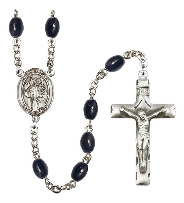 St. Ursula Rosary, 8x6mm Black Onyx Beads, Silver Plate, # 13433