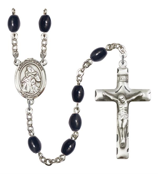 St. Isaiah Rosary, 8x6mm Black Onyx Beads, Silver Plate, # 13573