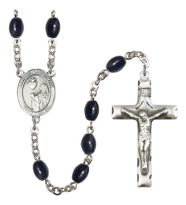 St. Margaret Mary Alacoque Rosary, 8x6mm Black Onyx Beads, Silver Plate, # 13751