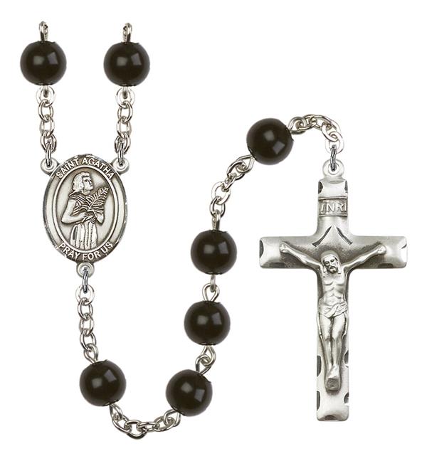 St. Agatha Rosary, 7mm Black Onyx Beads, Silver Plate, # 13836