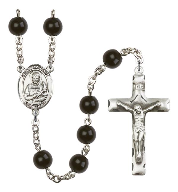 St. Lawrence Rosary, 7mm Black Onyx Beads, Silver Plate, # 13928
