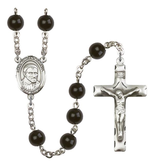 St. Vincent de Paul Rosary, 7mm Black Onyx Beads, Silver Plate, # 14024