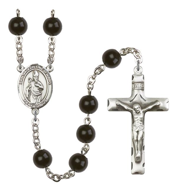 St. Augustine of Hippo Rosary, 7mm Black Onyx Beads, Silver Plate, # 14094