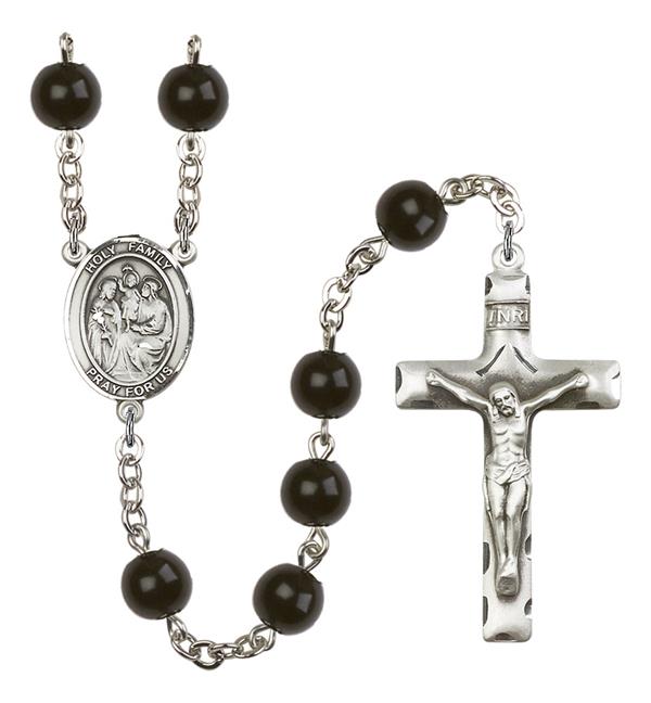Holy Family Rosary, 7mm Black Onyx Beads, Silver Plate, # 14113