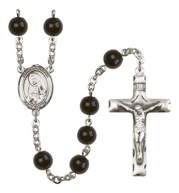 St. Madeline Sophie Barat Rosary, 7mm Black Onyx Beads, Silver Plate, # 14131