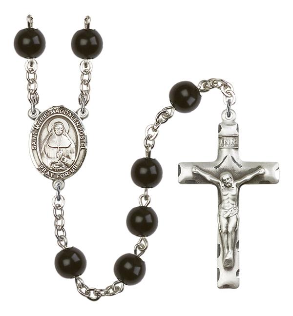 St. Marie Magdalen Postel Rosary, 7mm Black Onyx Beads, Silver Plate, # 14204