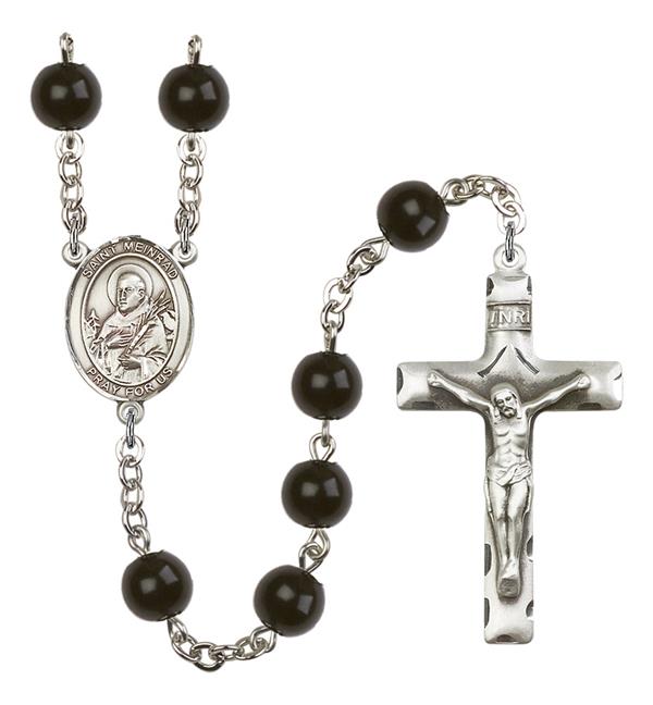 St. Meinrad of Einsiedeln Rosary, 7mm Black Onyx Beads, Silver Plate, # 14217