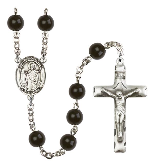 St. Wolfgang Rosary, 7mm Black Onyx Beads, Silver Plate, # 14234