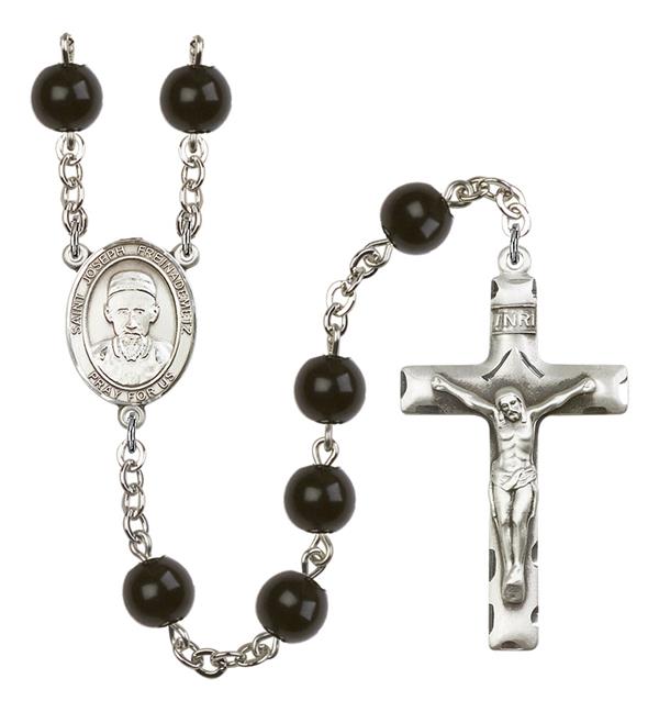 St. Joseph Freinademetz Rosary, 7mm Black Onyx Beads, Silver Plate, # 14241