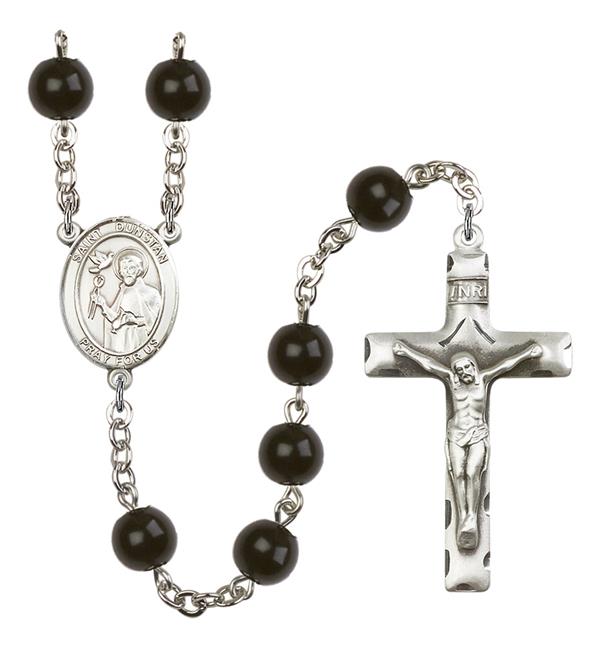 St. Dunstan Rosary, 7mm Black Onyx Beads, Silver Plate, # 14277