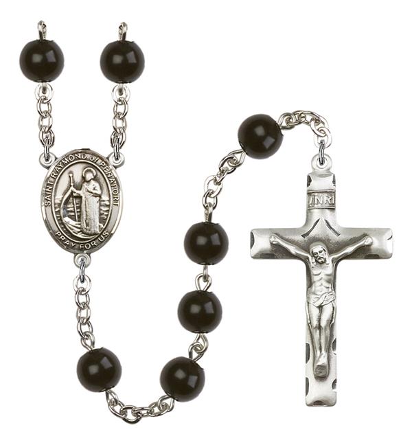 St. Raymond of Penafort Rosary, 7mm Black Onyx Beads, Silver Plate, # 14308
