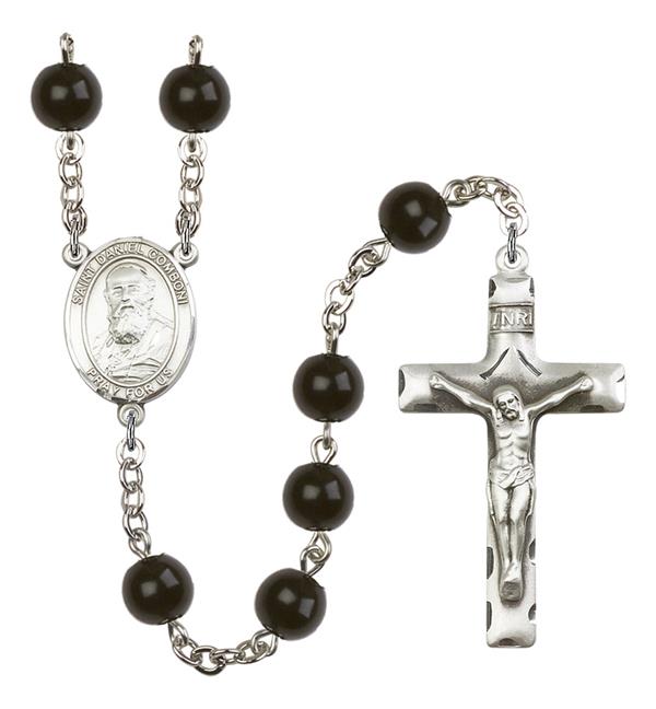 St. Daniel Comboni Rosary, 7mm Black Onyx Beads, Silver Plate, # 14322