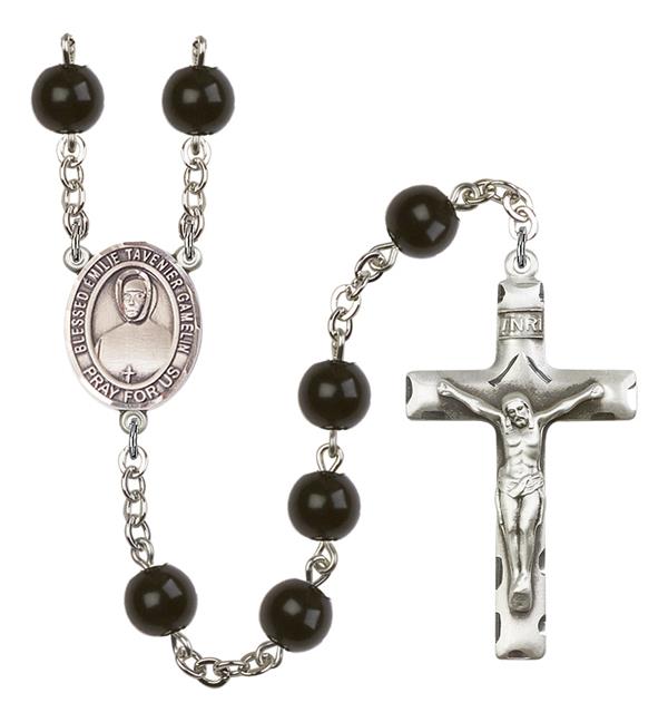 Blessed Emilie Tavernier Gamelin Rosary, 7mm Black Onyx Beads, Silver Plate, # 14357