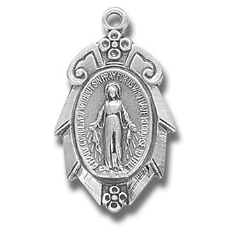 Sterling Miraculous Medal, 15/16", Your choice of chain, # 97005