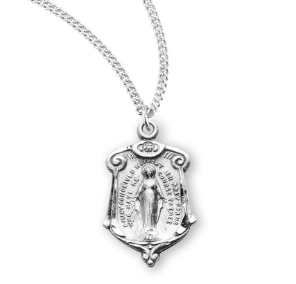 3/4" Sterling Silver Miraculous Medal, 18" Stainless Steel Curb Chain #104470