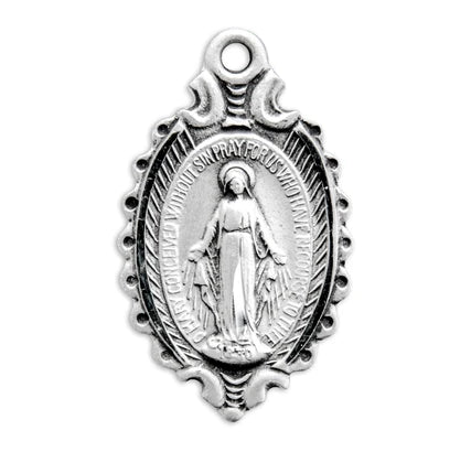 3/4" Sterling Silver Miraculous Medal, 18" Stainless Steel Curb Chain #29479