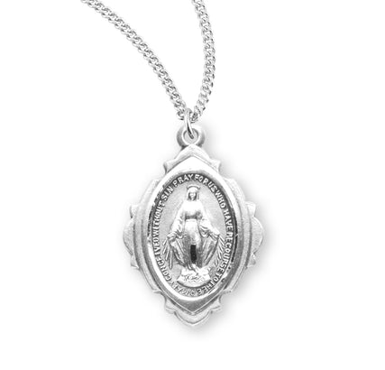 3/4" Sterling Silver Miraculous Medal, 18" Stainless Steel Curb Chain #104477