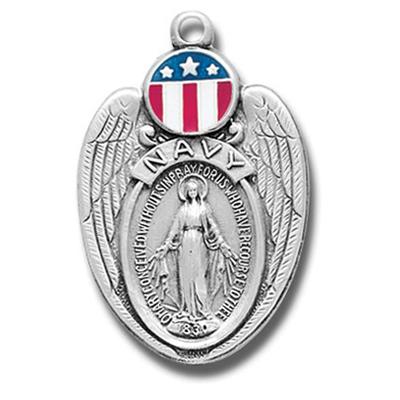 Navy / Miraculous Medal, 1-1/8", Your choice of chain, # 27080