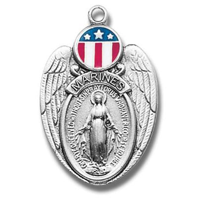 Marines / Miraculous Medal, 1-1/8", Your choice of chain, # 27093