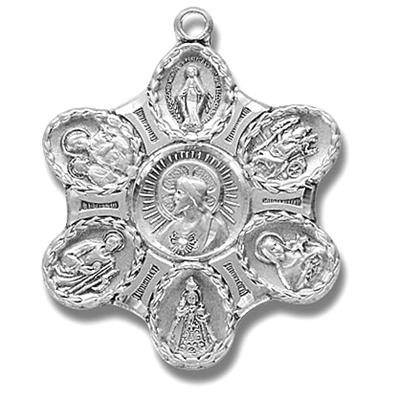Sterling Silver 7-Way Medal, 1-1/4", Your choice of chain, #27256