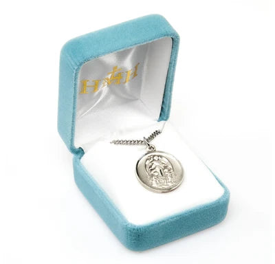 Sterling Silver Guardian Angel Medal, 13/16" dia., 18" Stainless Steel Curb Chain# 29373