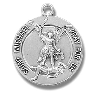 ST MICHAEL STERLING MEDAL, #27220, 13/16", Your Choice of chain