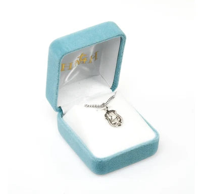 Saint Michael Sterling Silver shield Medal, 1/2", 18" Stainless Steel Curb Chain # 6560