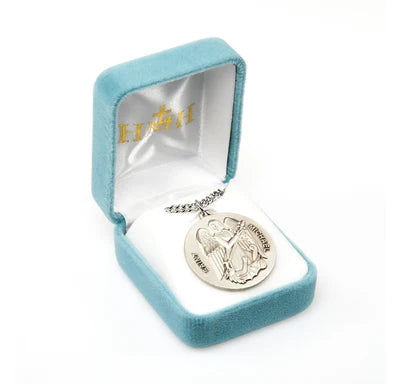 Saint Michael Sterling Silver Medal, 1-1/8", 27" Stainless Steel Curb Chain # 6573