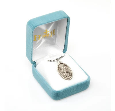 Saint Michael Sterling Silver Medal, 15/16", 20" Stainless Steel Curb Chain # 6508